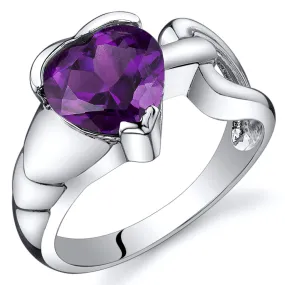 Amethyst Heart Shape Sterling Silver Ring Size 7