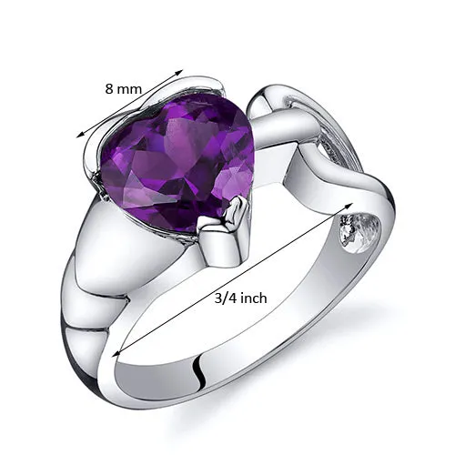 Amethyst Heart Shape Sterling Silver Ring Size 7