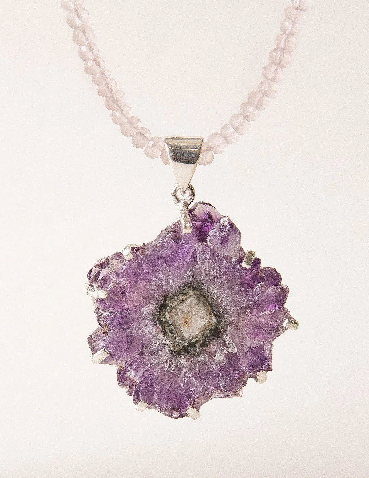 Amethyst Stalactite Rose Quartz Necklace - One Of A Kind