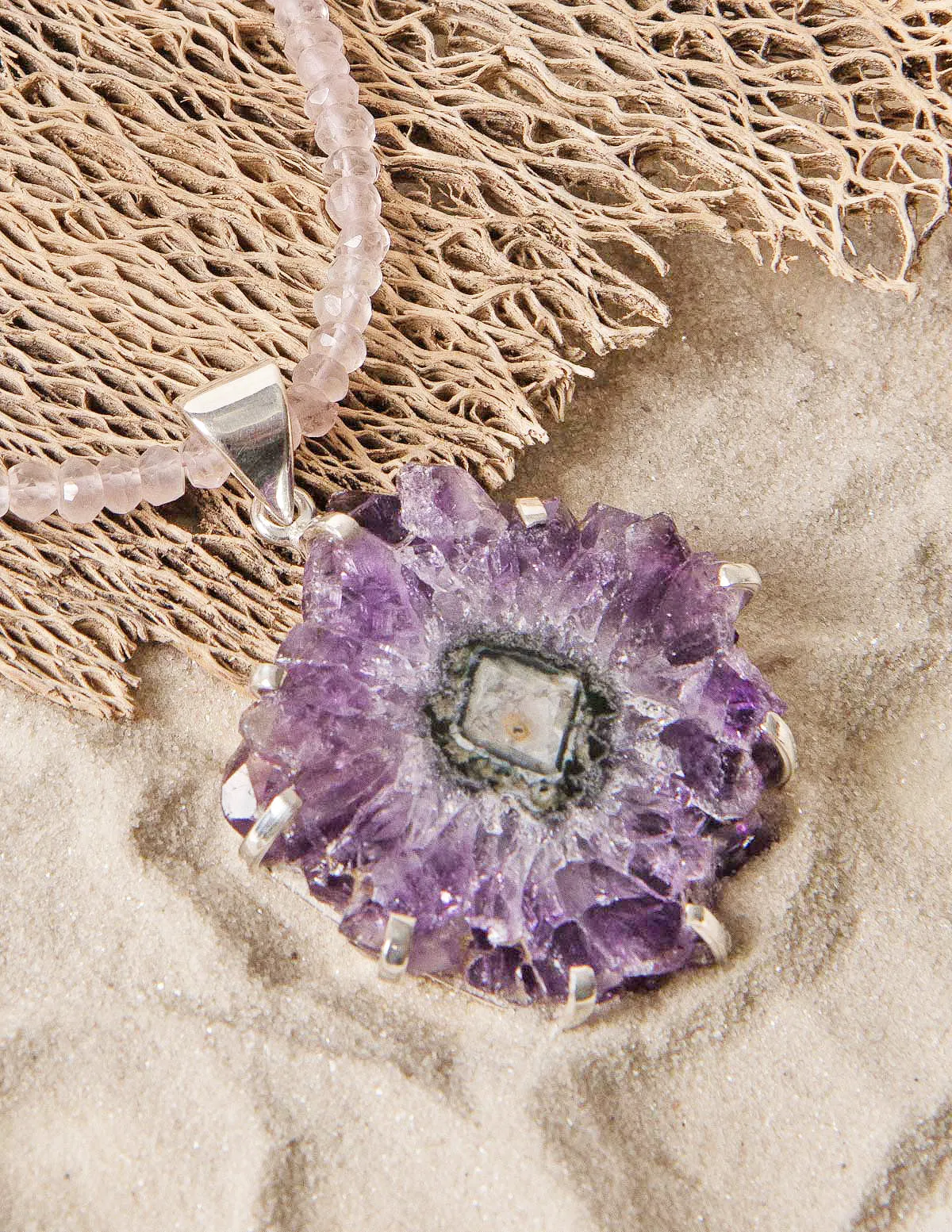 Amethyst Stalactite Rose Quartz Necklace - One Of A Kind