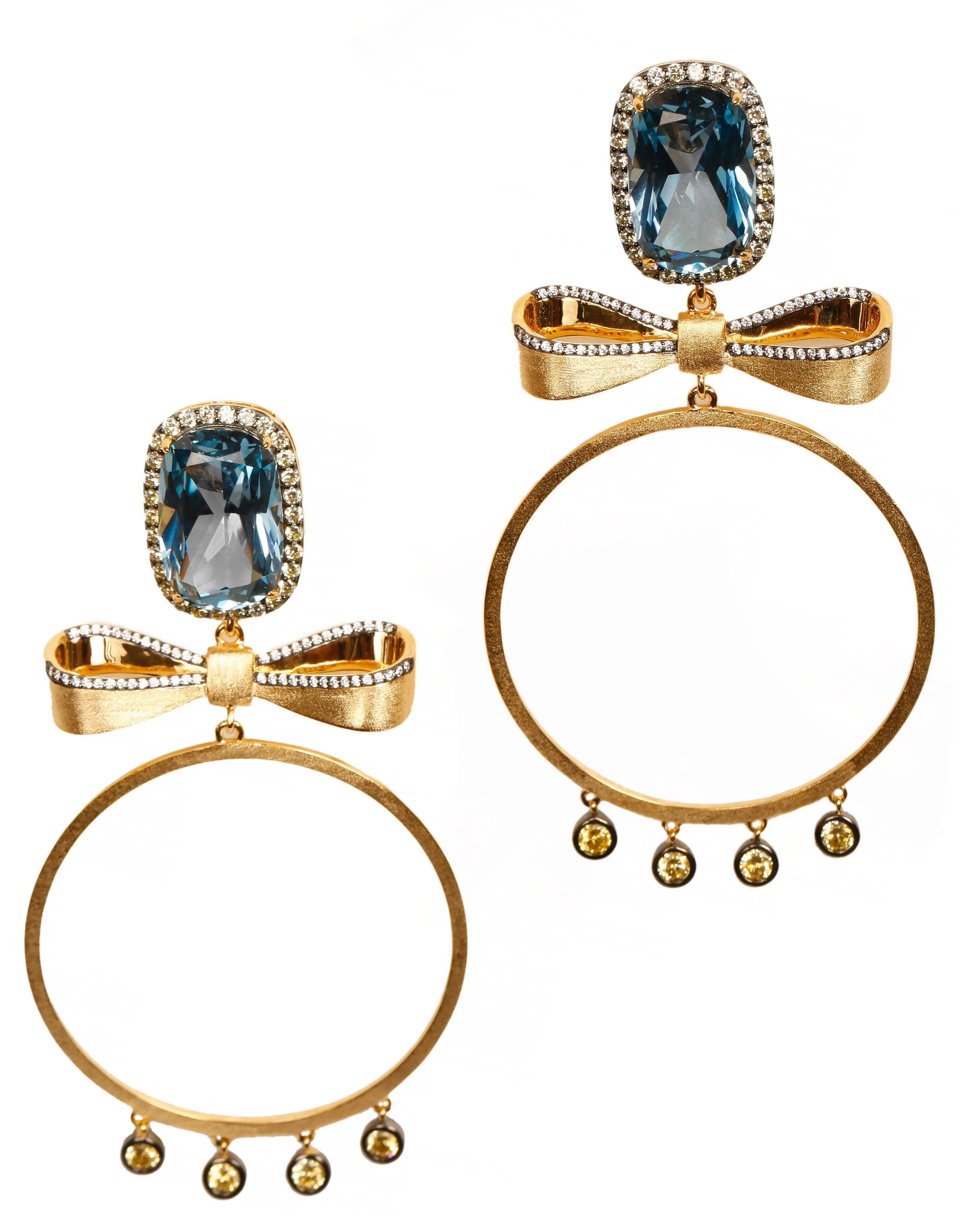 AMMANII Blue Spinel Statement Hoop Earrings in Vermeil Gold