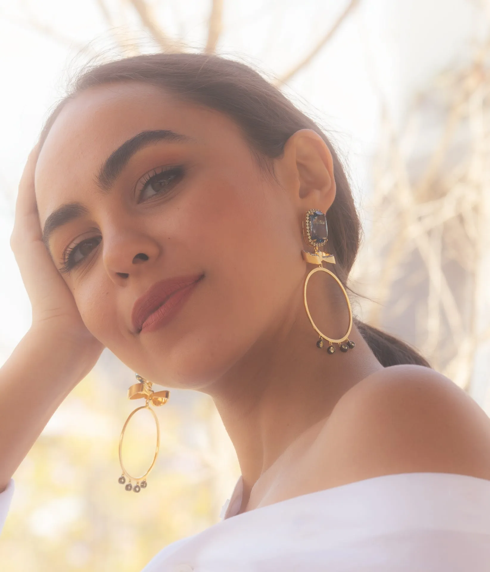 AMMANII Blue Spinel Statement Hoop Earrings in Vermeil Gold