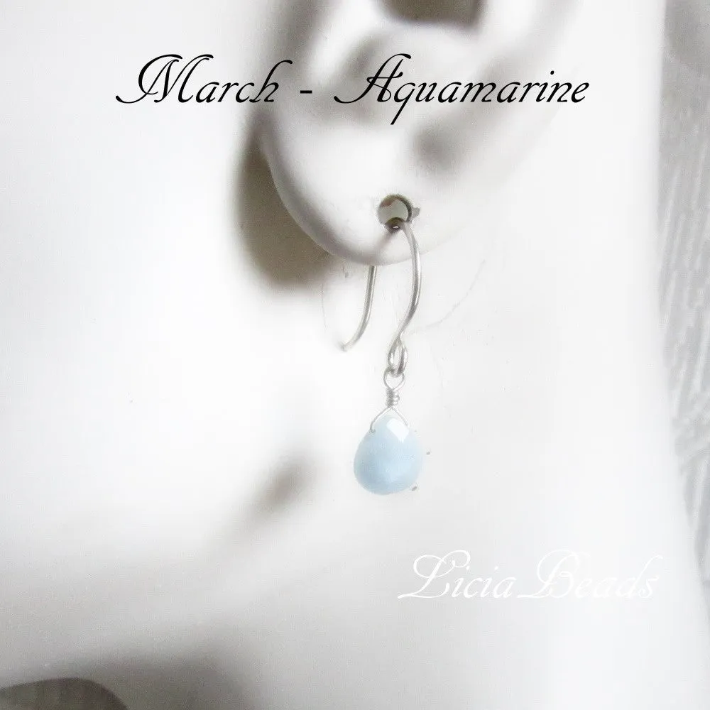 Aquamarine - March birthstone earring and necklace set on sterling silver, limited supply