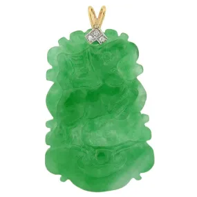 Art Deco 14kt & Diamond Carved Jadeite Pendant