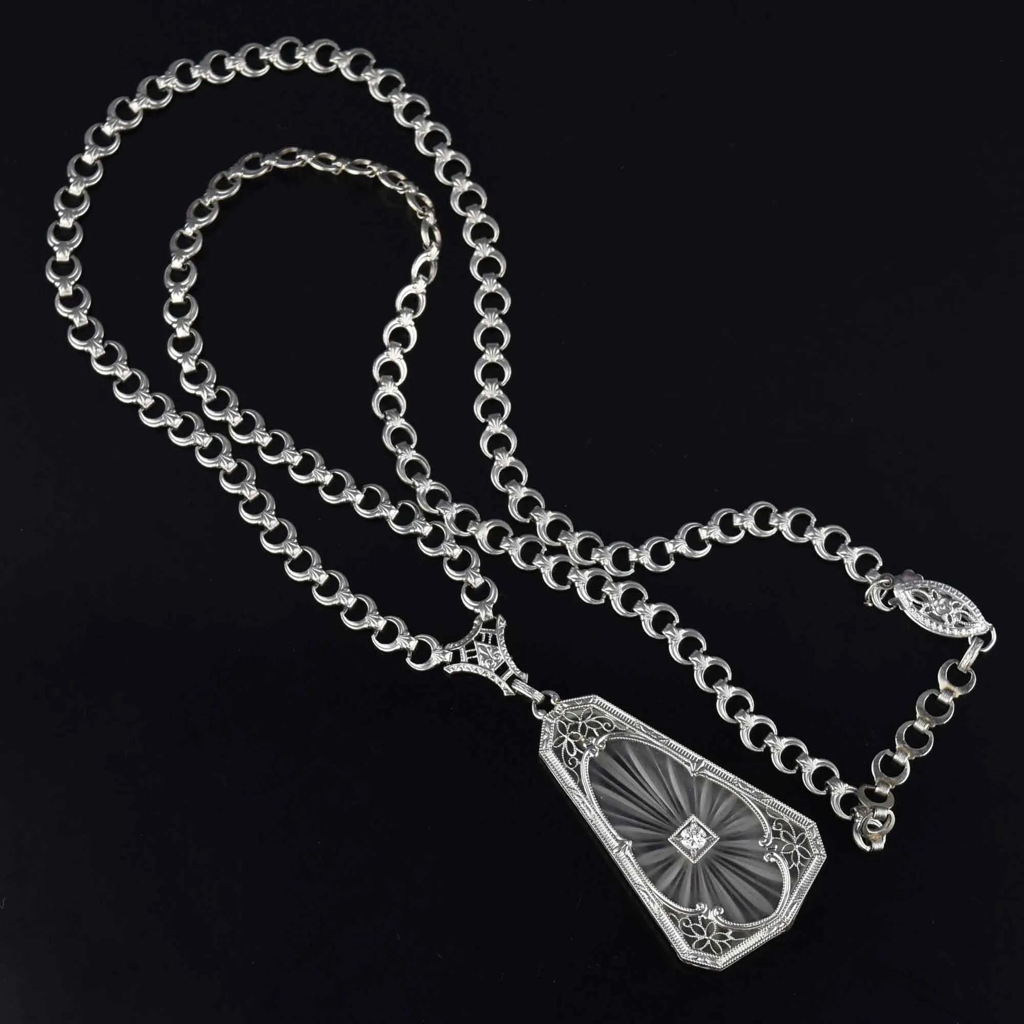 Art Deco Rock Crystal Diamond Necklace by Krementz, Diana