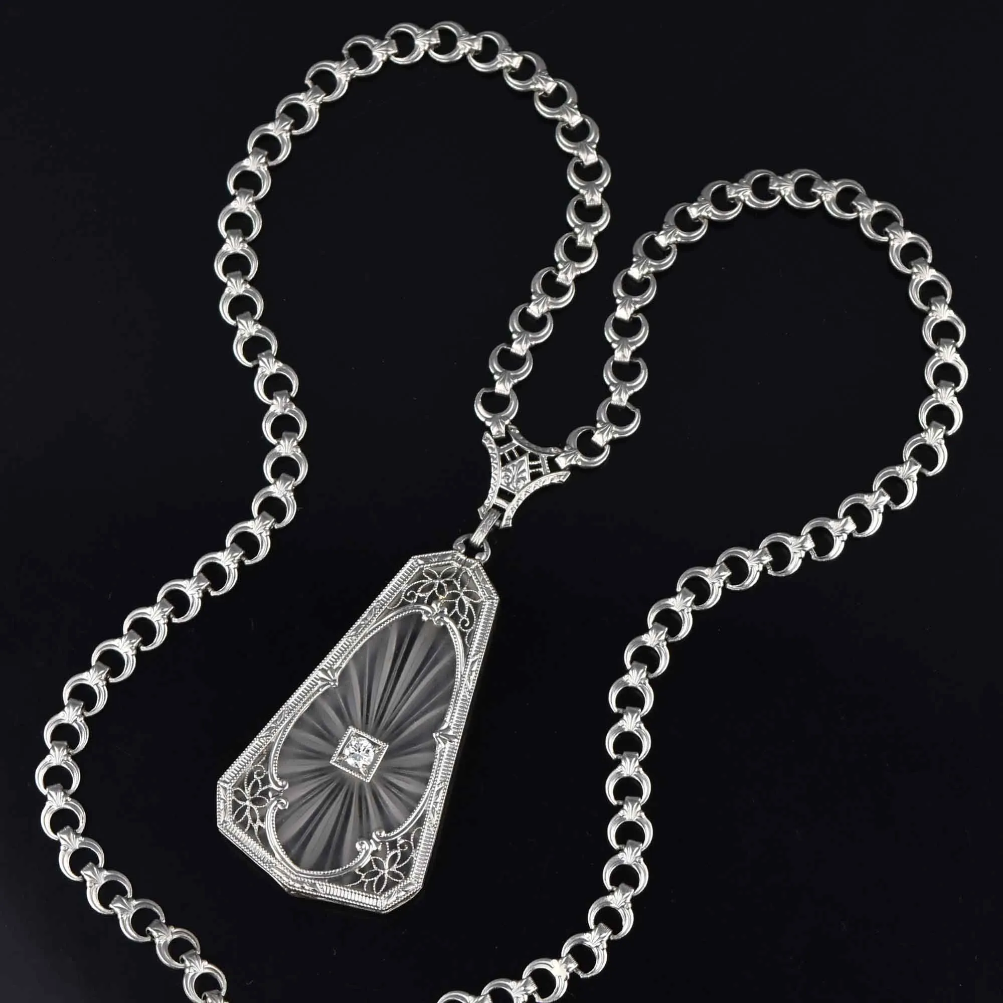 Art Deco Rock Crystal Diamond Necklace by Krementz, Diana