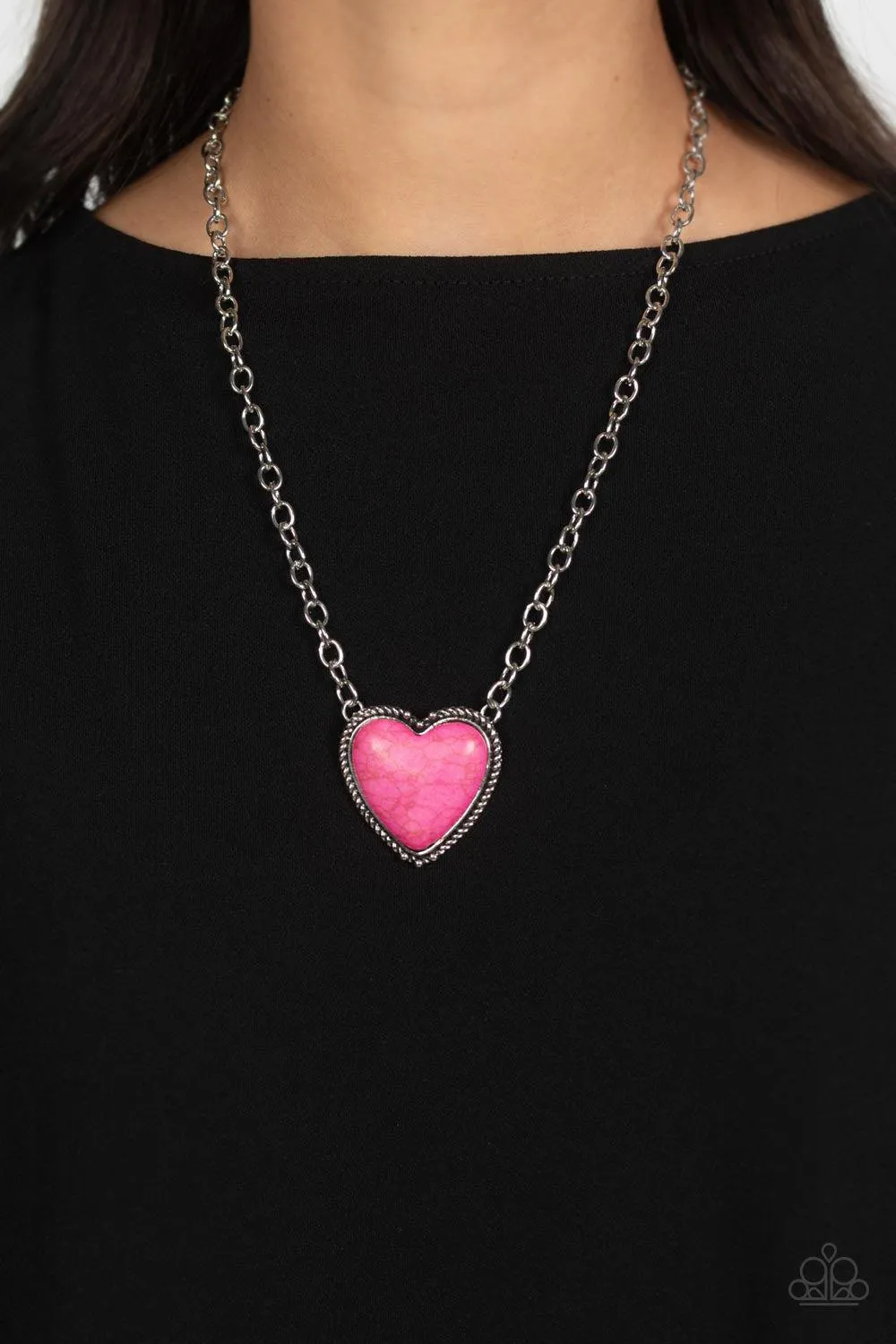 Authentic Admirer Pink Stone Heart Necklace - Paparazzi Accessories