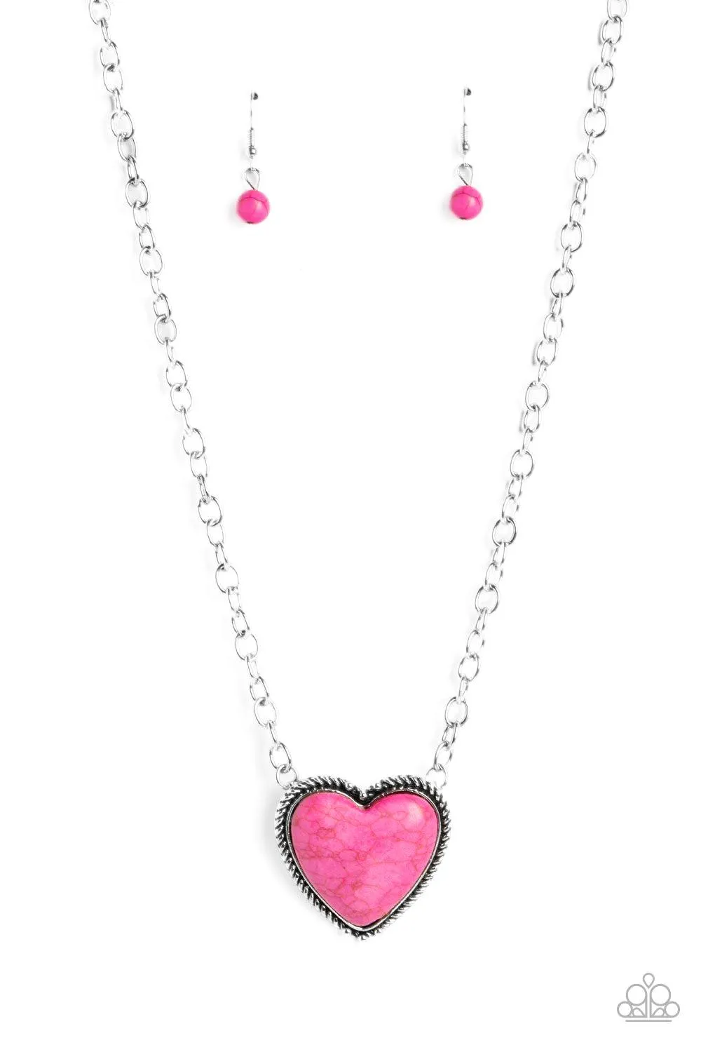 Authentic Admirer Pink Stone Heart Necklace - Paparazzi Accessories