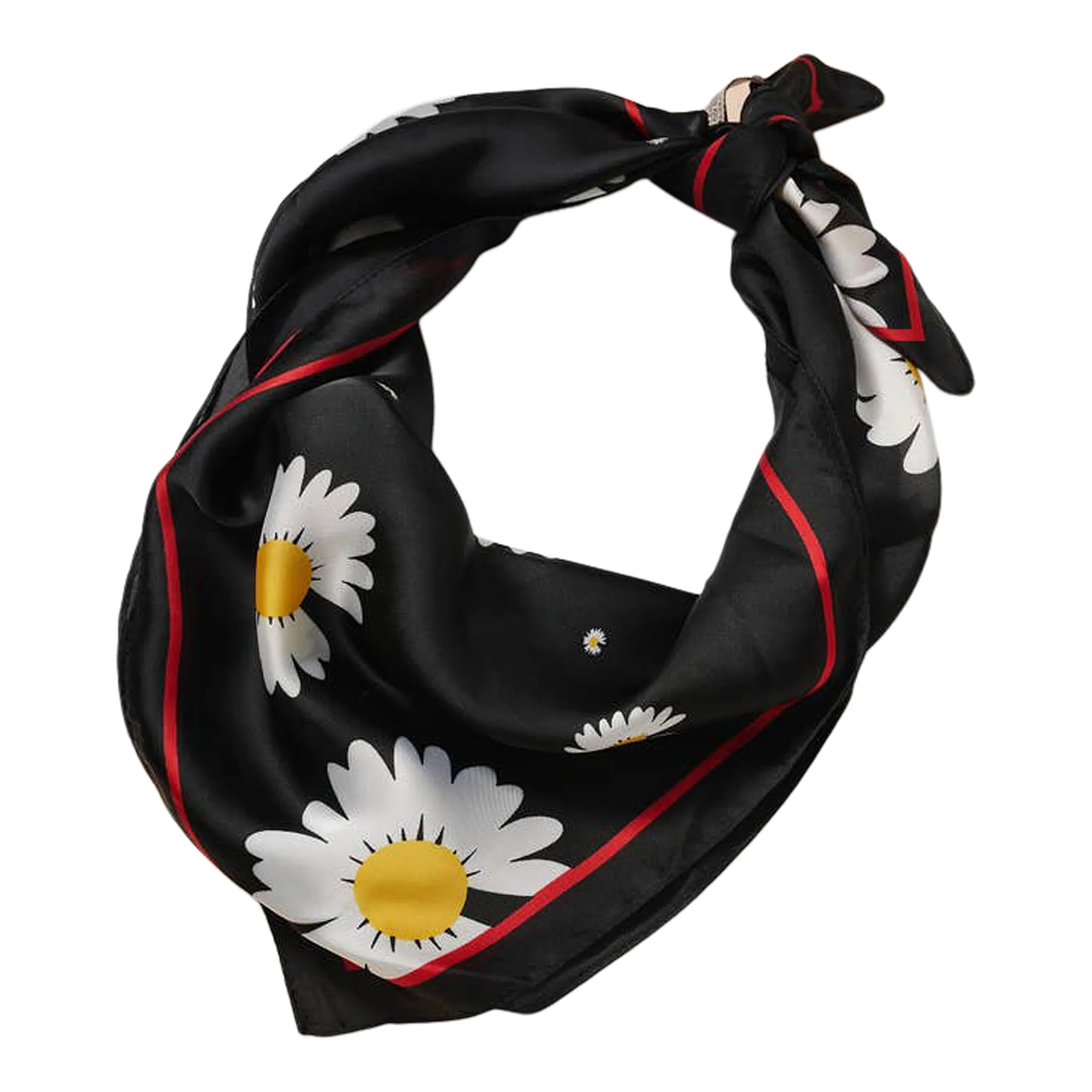 Avenue Zoe Chamomile Print Silky Bandana Scarf in Black, White and Yellow Floral