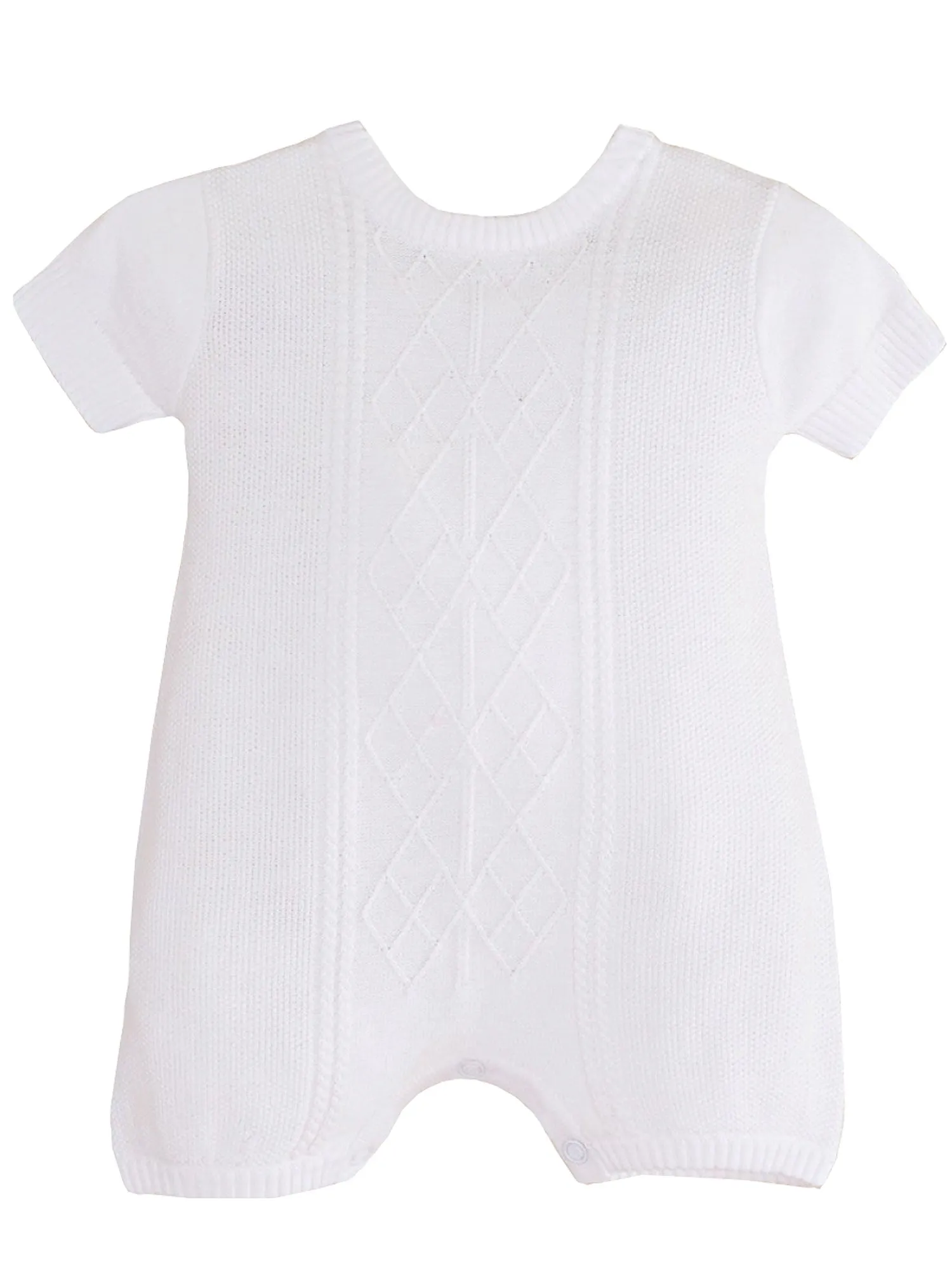 Baby Boys White Short Knit Baptism Christening Romper Newborn-24M