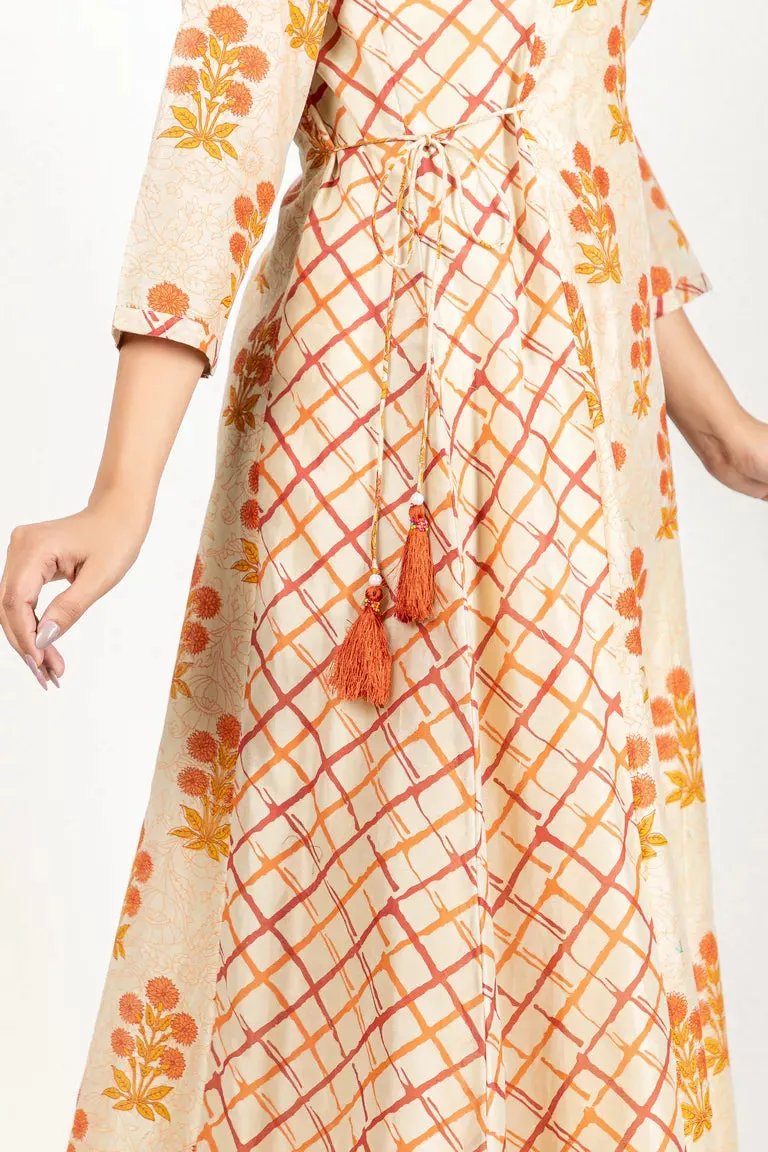 Beige & Rust Chanderi Kurta