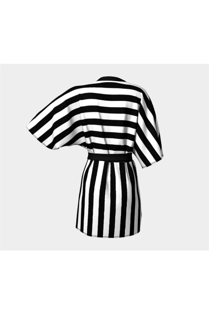 Black & White Striped Kimono Robe