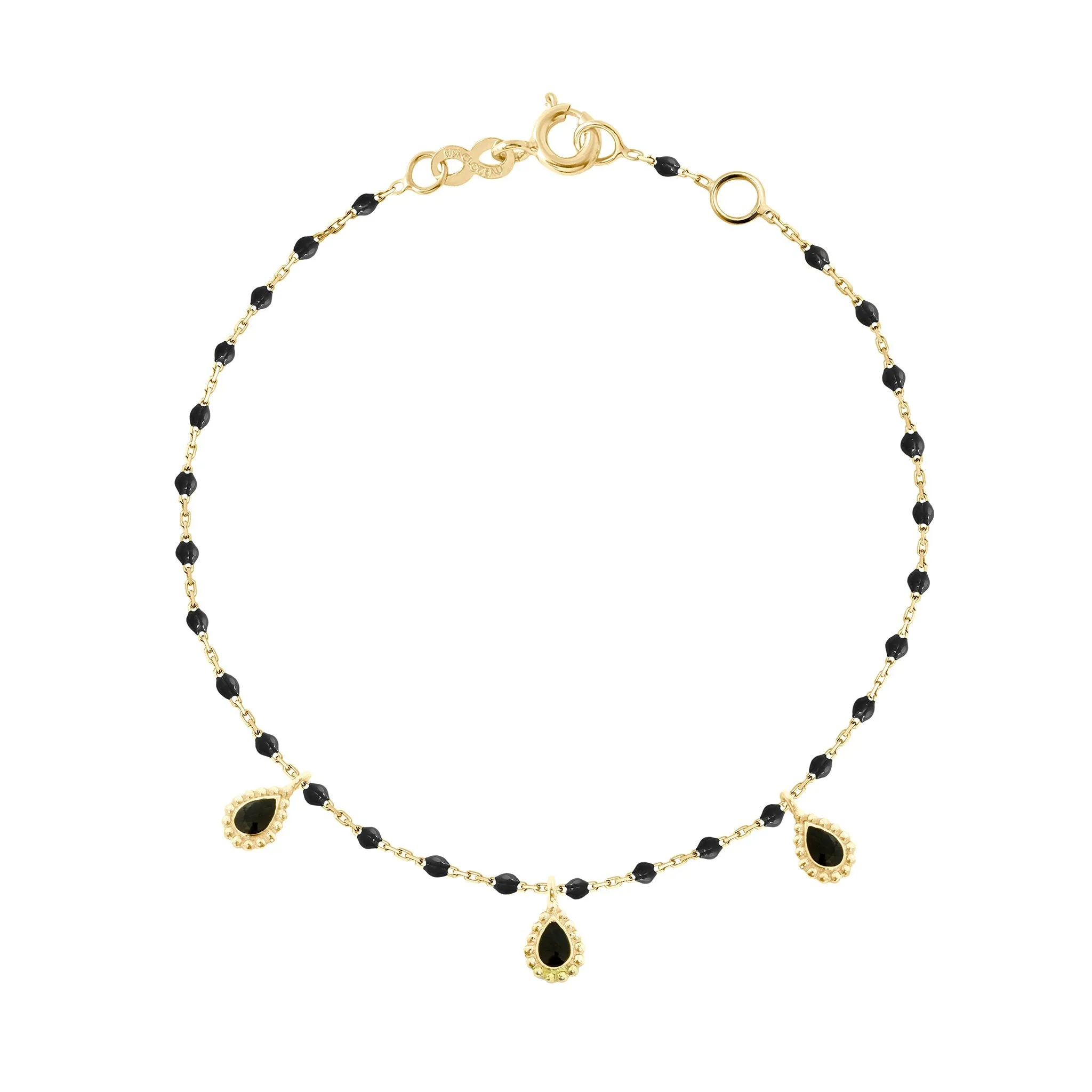 Black Mini 3 Lucky Cashmere Bracelet, Yellow Gold, 6.7"