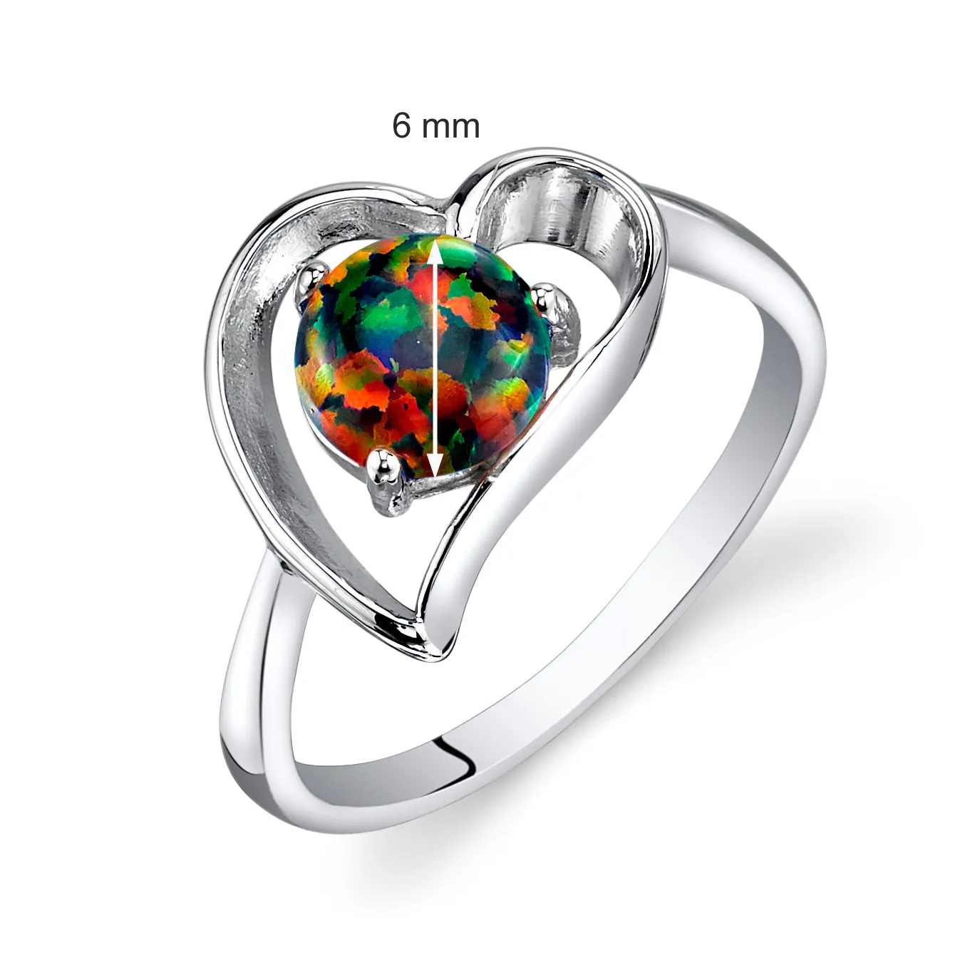 Black Opal Solitaire Heart Sterling Silver Ring Size 5