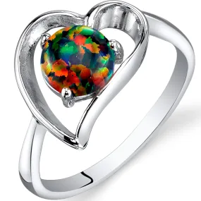 Black Opal Solitaire Heart Sterling Silver Ring Size 5