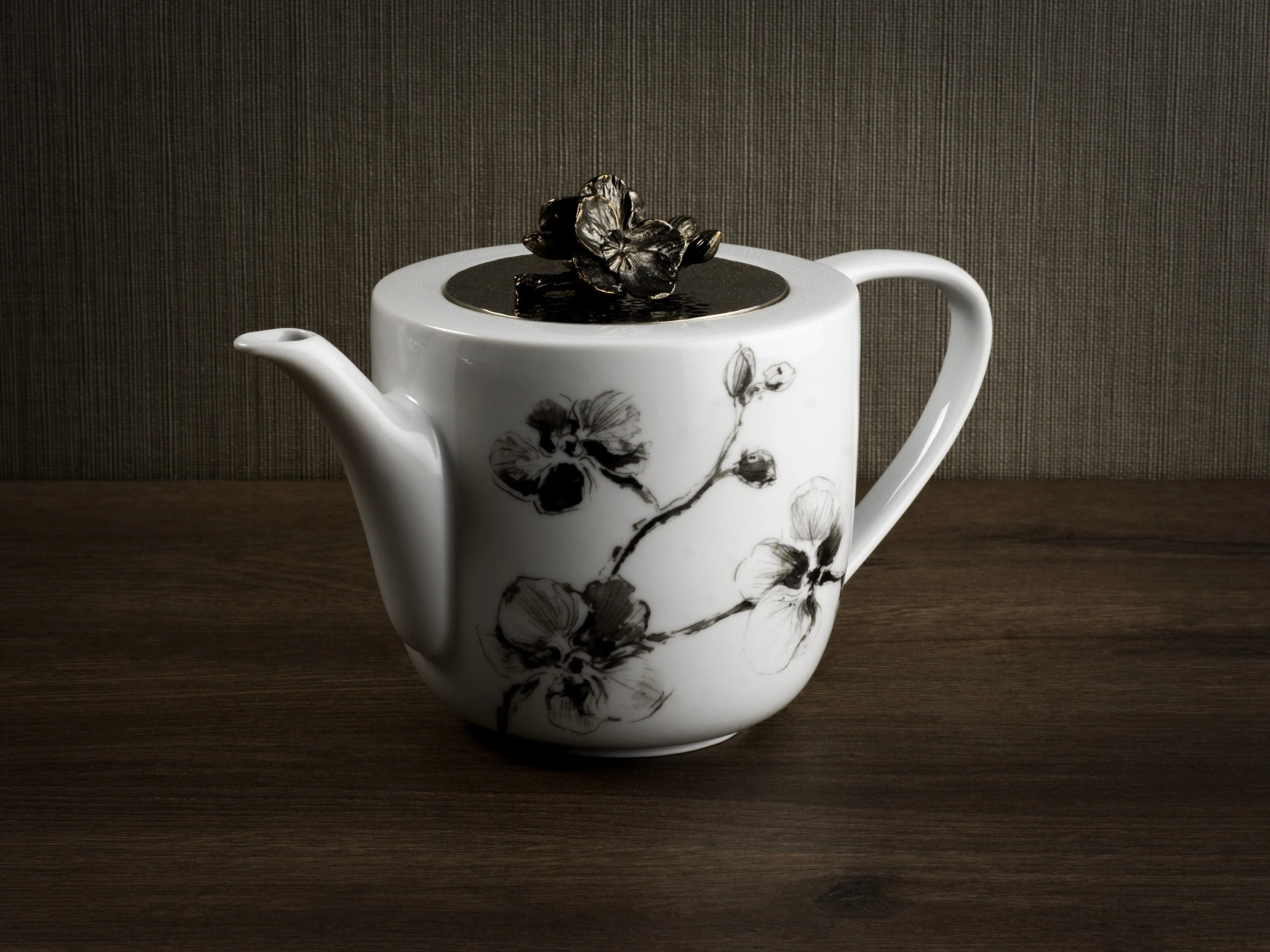 Black Orchid Porcelain Teapot