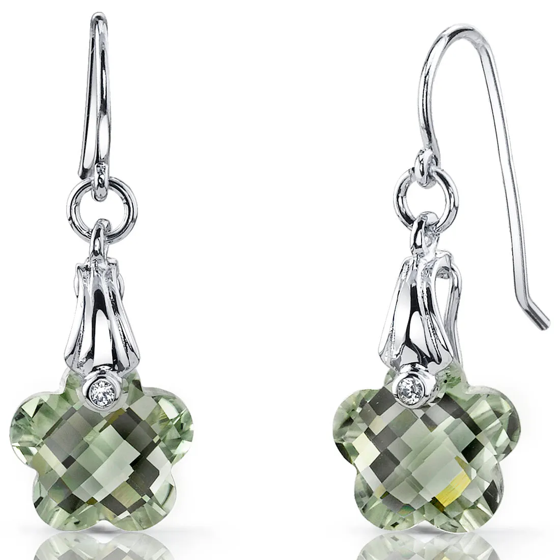 Blooming Flower Cut 7 Carats Green Amethyst Fishhook Earrings Sterling Silver