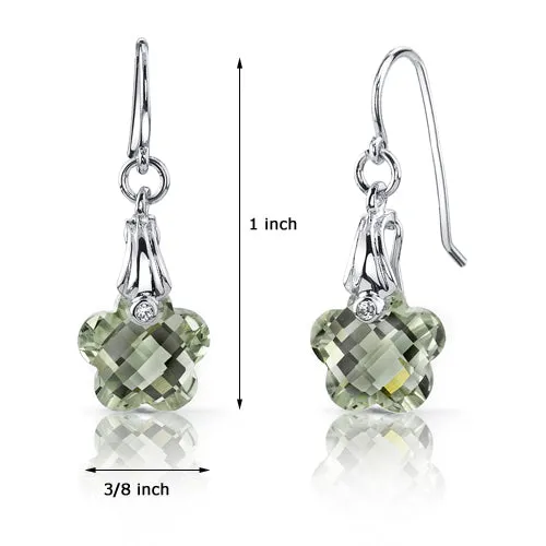 Blooming Flower Cut 7 Carats Green Amethyst Fishhook Earrings Sterling Silver