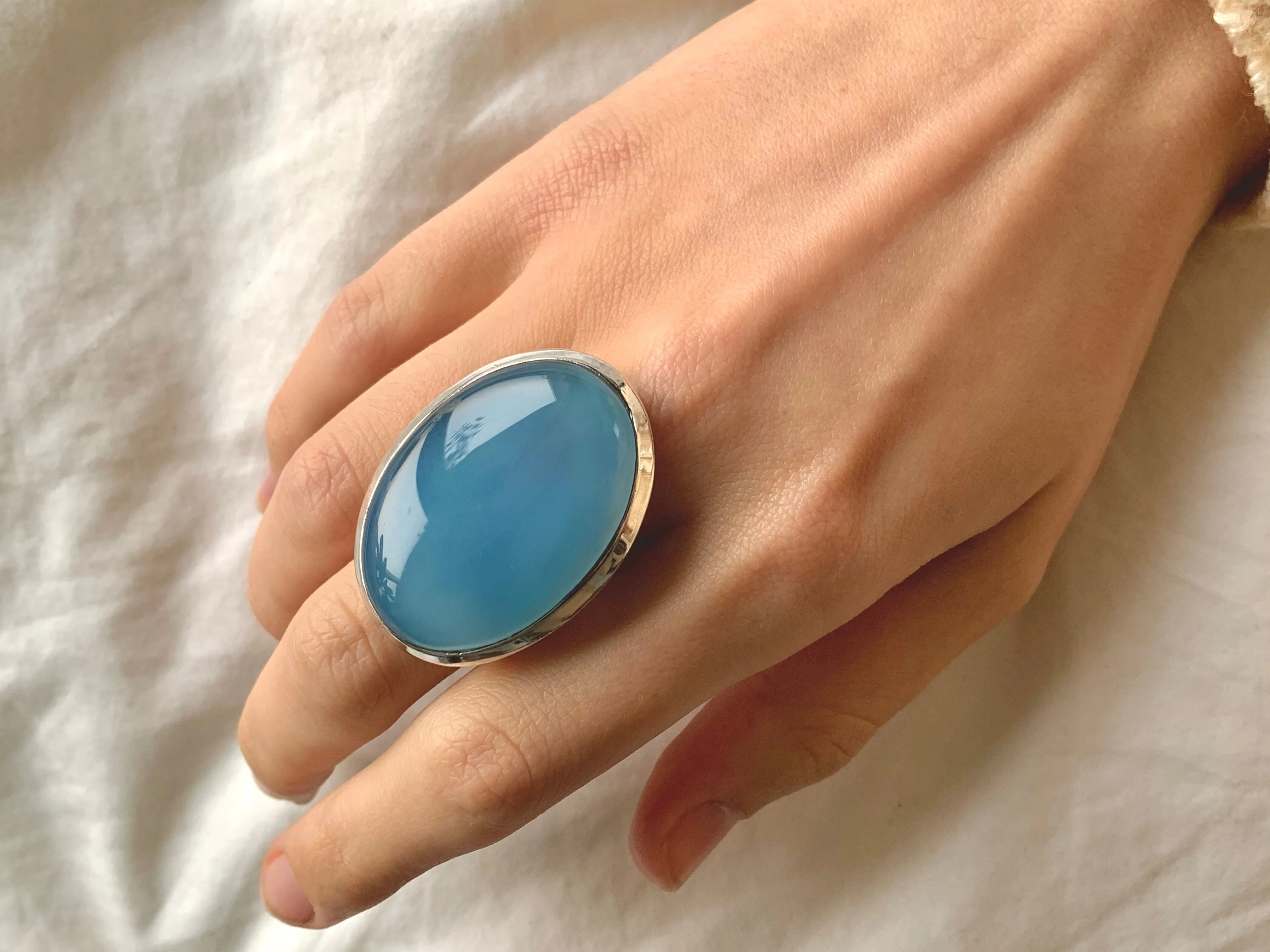 Blue Chalcedony Naevia Ring - XLarge Oval (US 8)