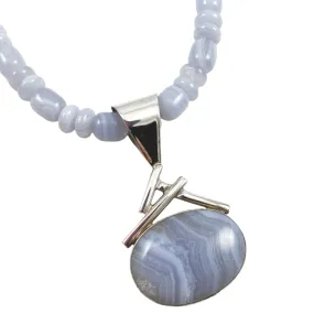 Blue Lace Agate Sterling Desert Rose Trading Necklace