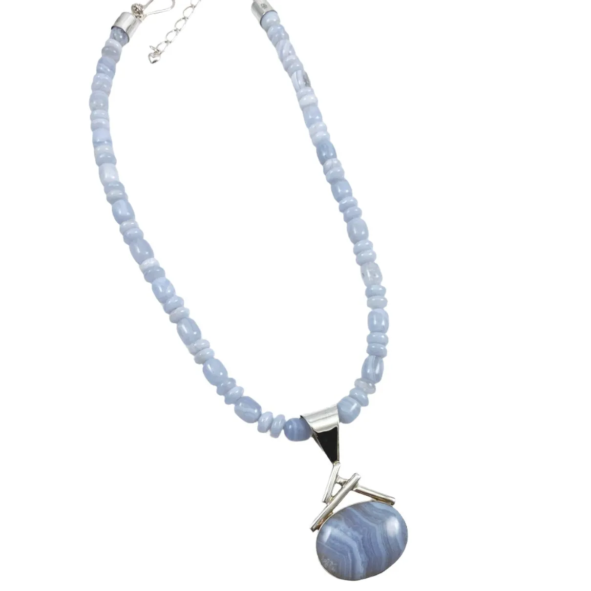 Blue Lace Agate Sterling Desert Rose Trading Necklace