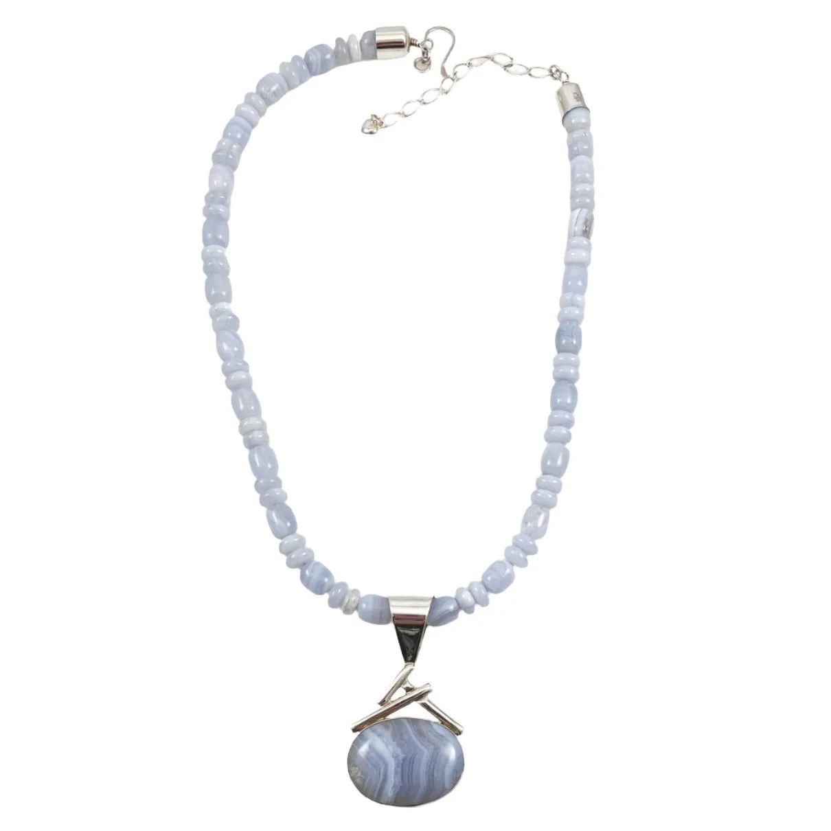 Blue Lace Agate Sterling Desert Rose Trading Necklace