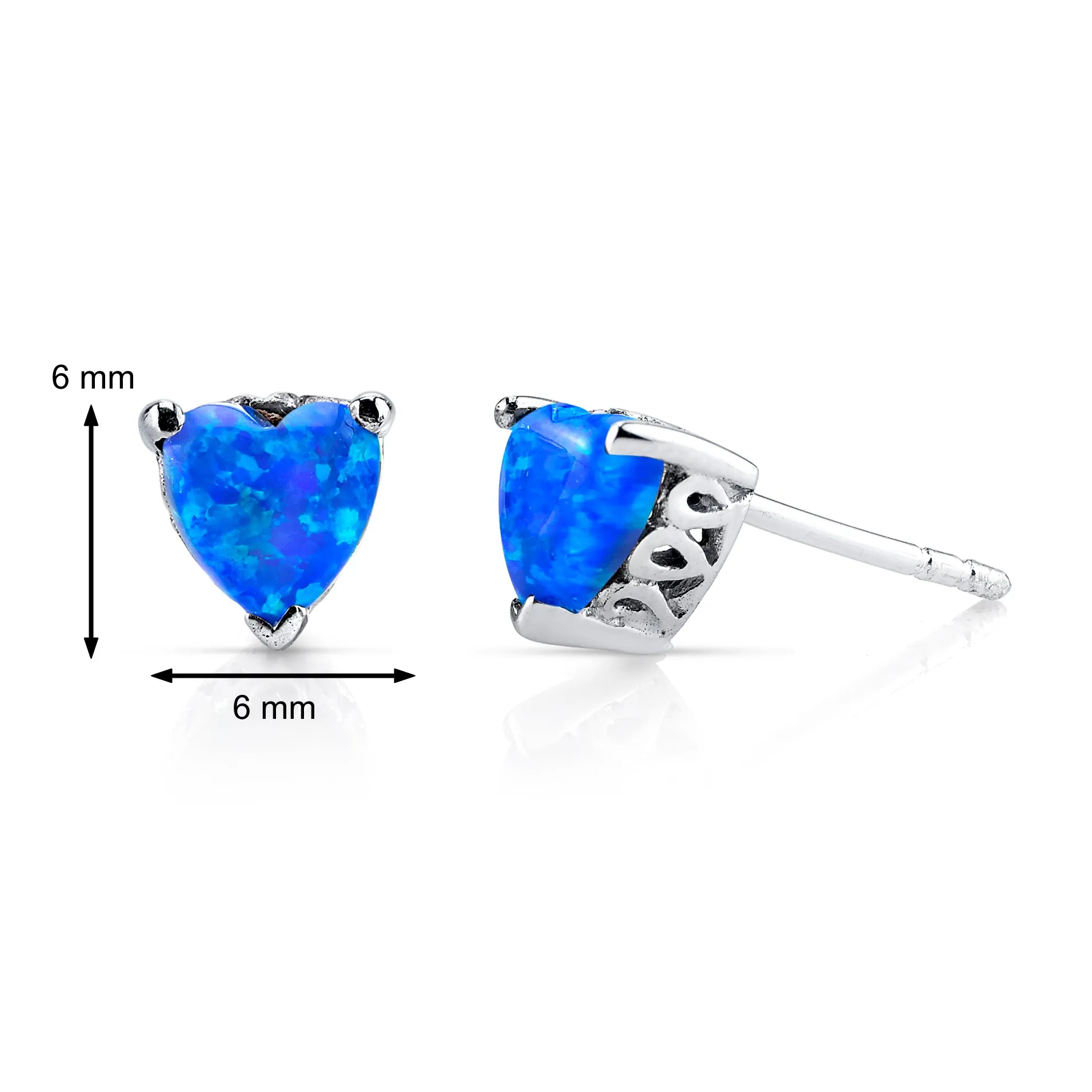 Blue Opal Heart Stud Earrings Sterling Silver 1.25 Carats