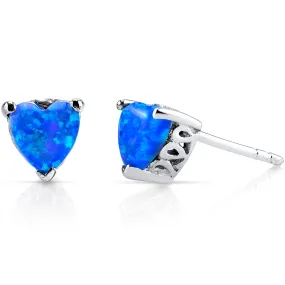 Blue Opal Heart Stud Earrings Sterling Silver 1.25 Carats