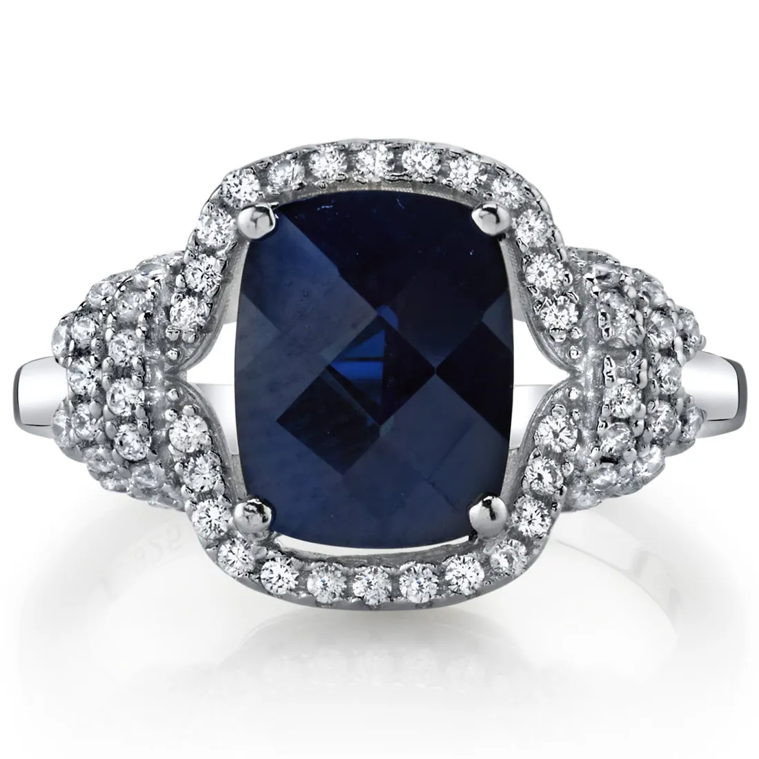 Blue Sapphire Cushion Cut Sterling Silver Ring Size 8