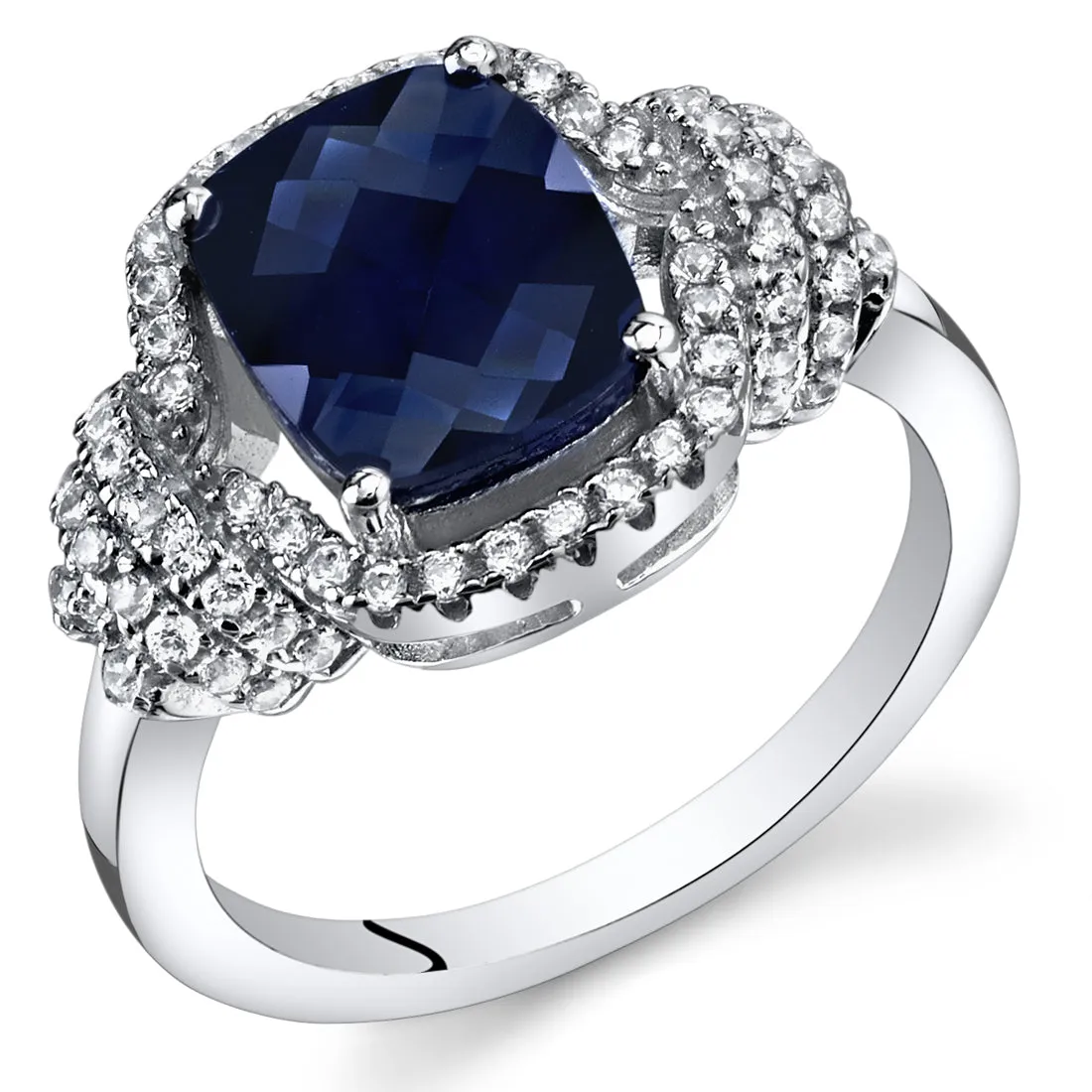 Blue Sapphire Cushion Cut Sterling Silver Ring Size 8