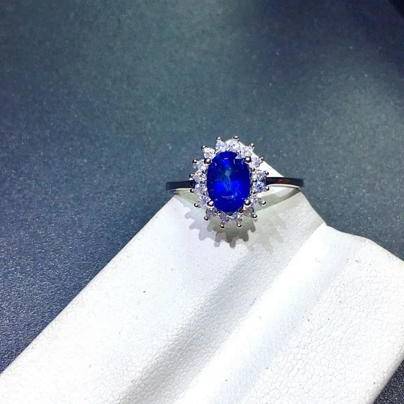 Blue Sapphire Flower Ring - 925 Sterling Silver