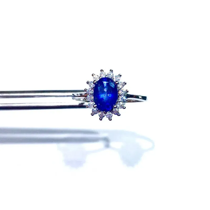 Blue Sapphire Flower Ring - 925 Sterling Silver