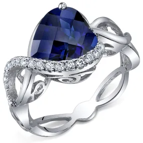 Blue Sapphire Heart Shape Sterling Silver Ring Size 5