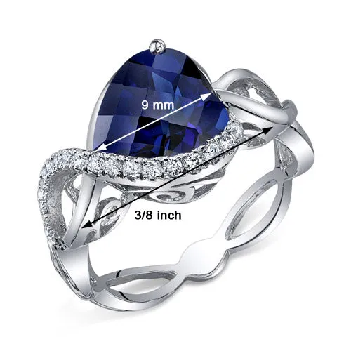 Blue Sapphire Heart Shape Sterling Silver Ring Size 5