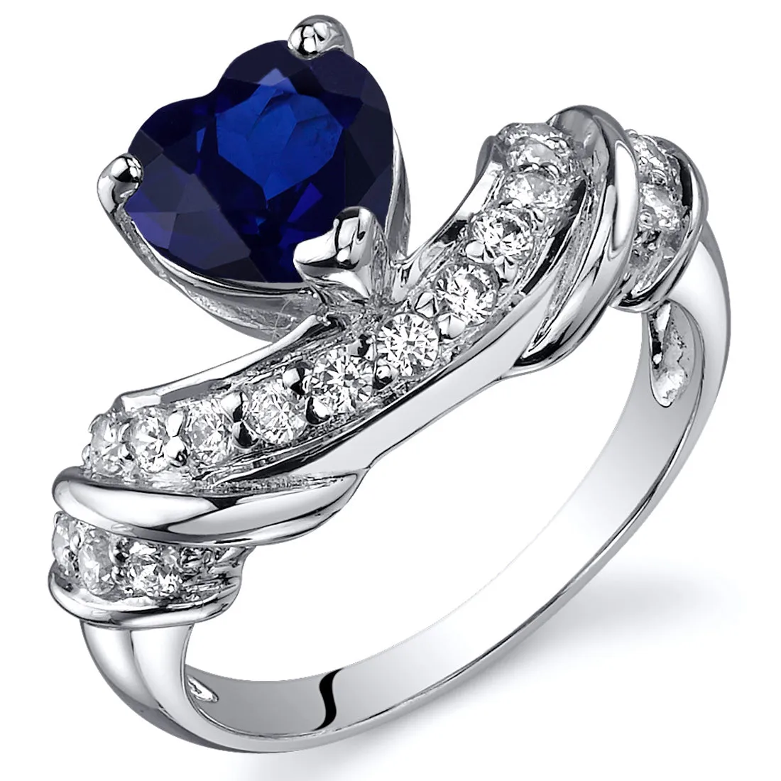 Blue Sapphire Heart Shape Sterling Silver Ring Size 7