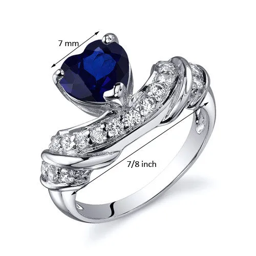 Blue Sapphire Heart Shape Sterling Silver Ring Size 7