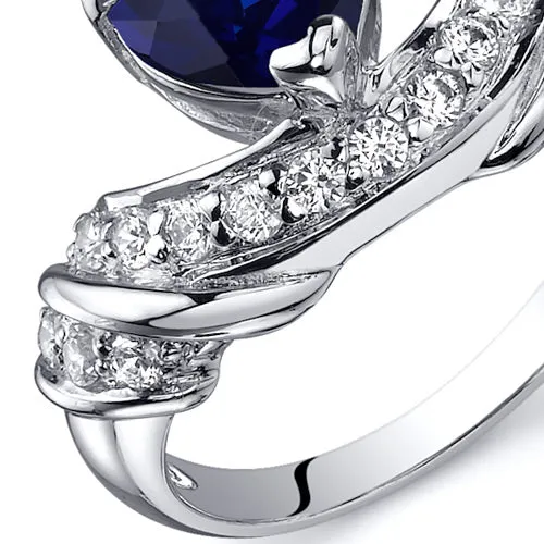 Blue Sapphire Heart Shape Sterling Silver Ring Size 7