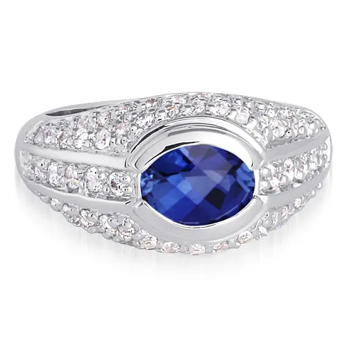 Blue Sapphire Oval Cut Sterling Silver Ring Size 8