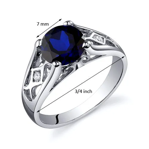 Blue Sapphire Round Cut Sterling Silver Ring Size 5