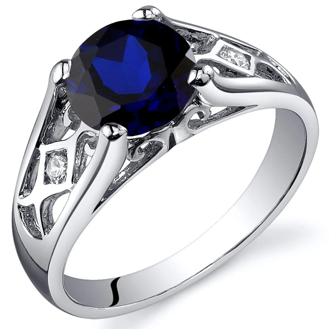 Blue Sapphire Round Cut Sterling Silver Ring Size 5