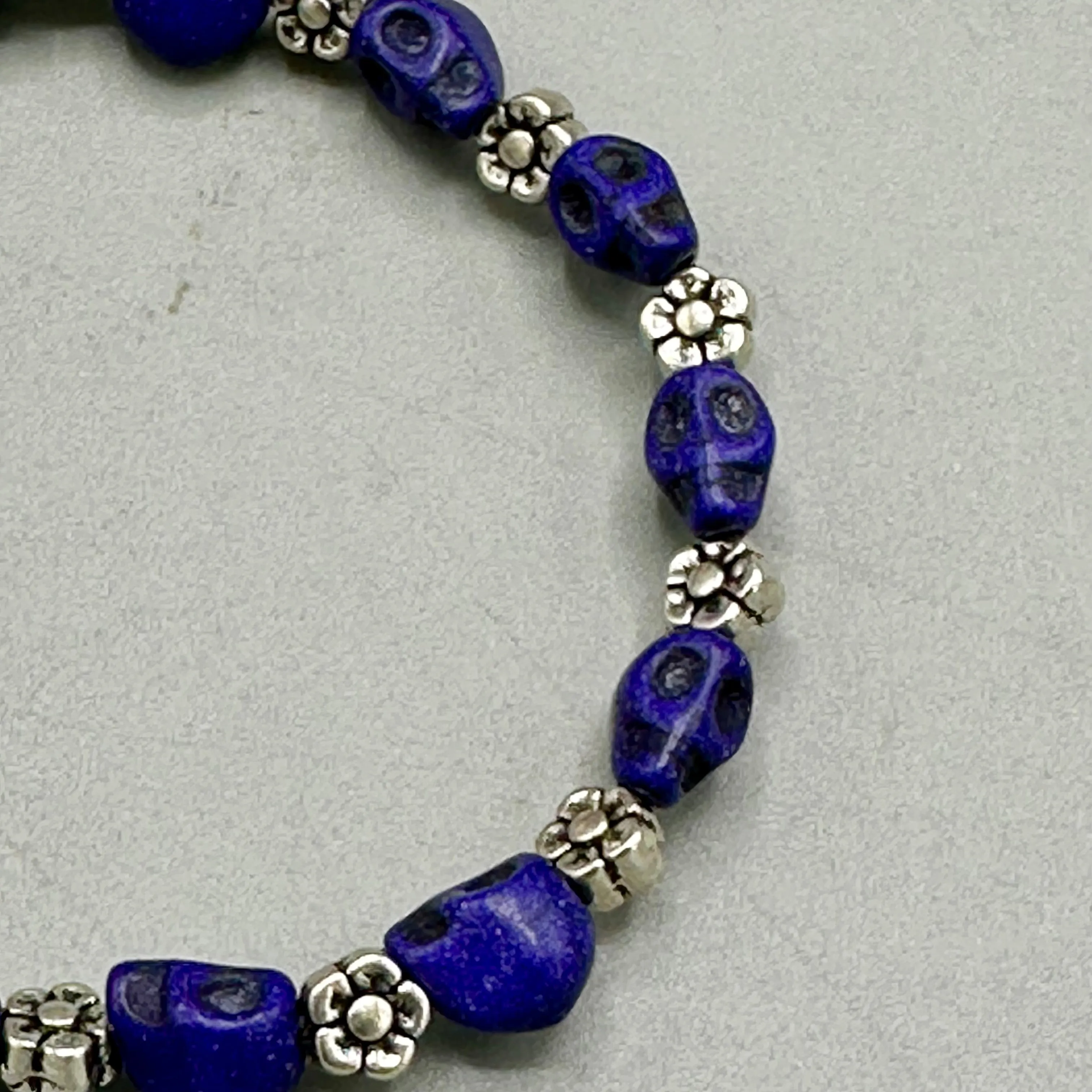 Blue Skulls and Flower Bracelet