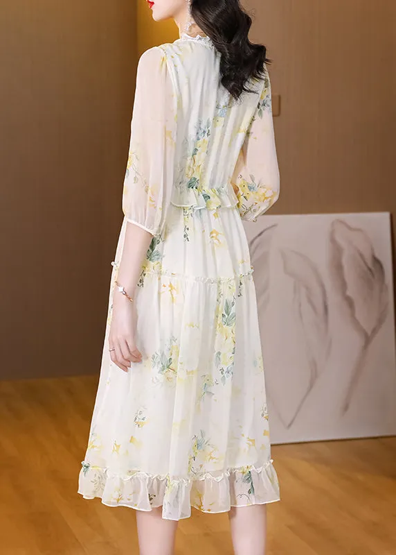 Boutique White V Neck Ruffled Print Chiffon Dresses Summer BB011