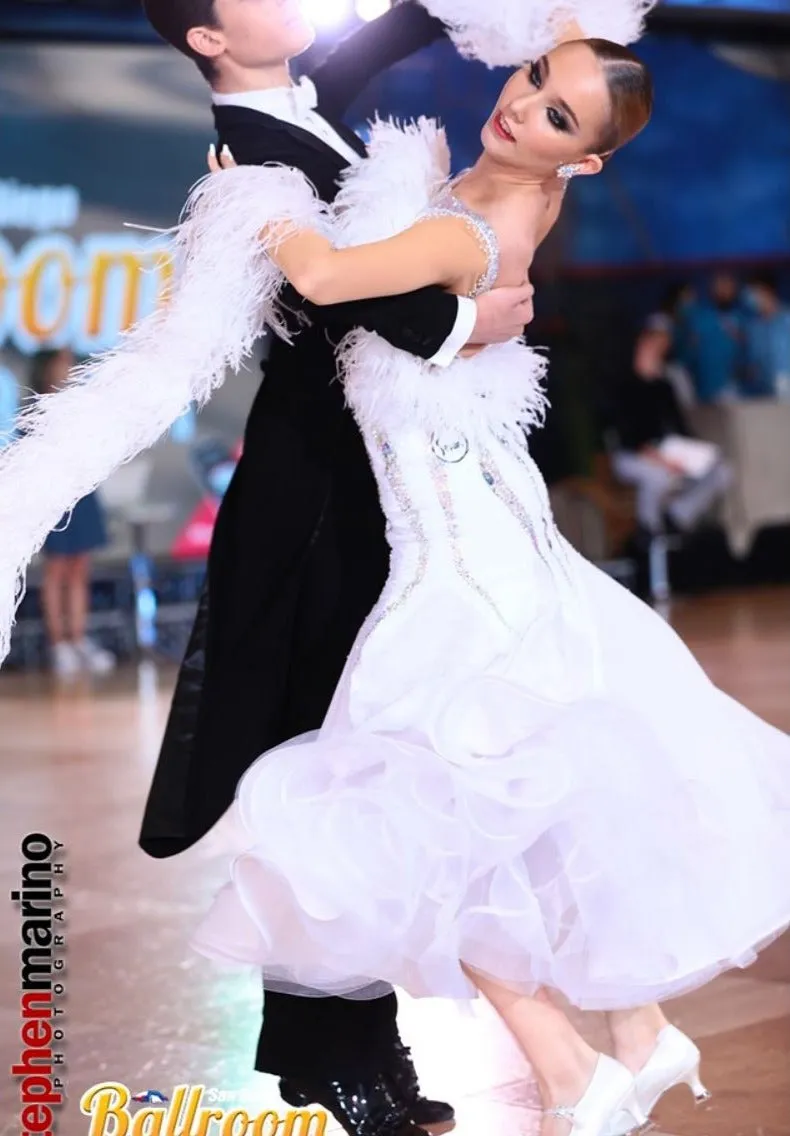 Breathtaking Feather Boa Ballroom Couture Dress