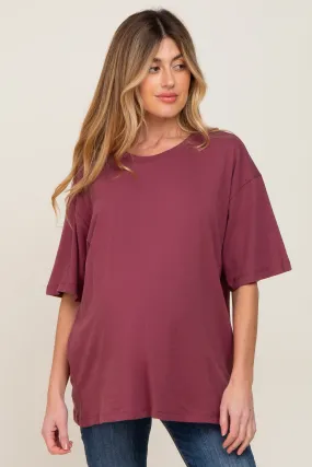 Burgundy Basic Oversized Maternity Tee