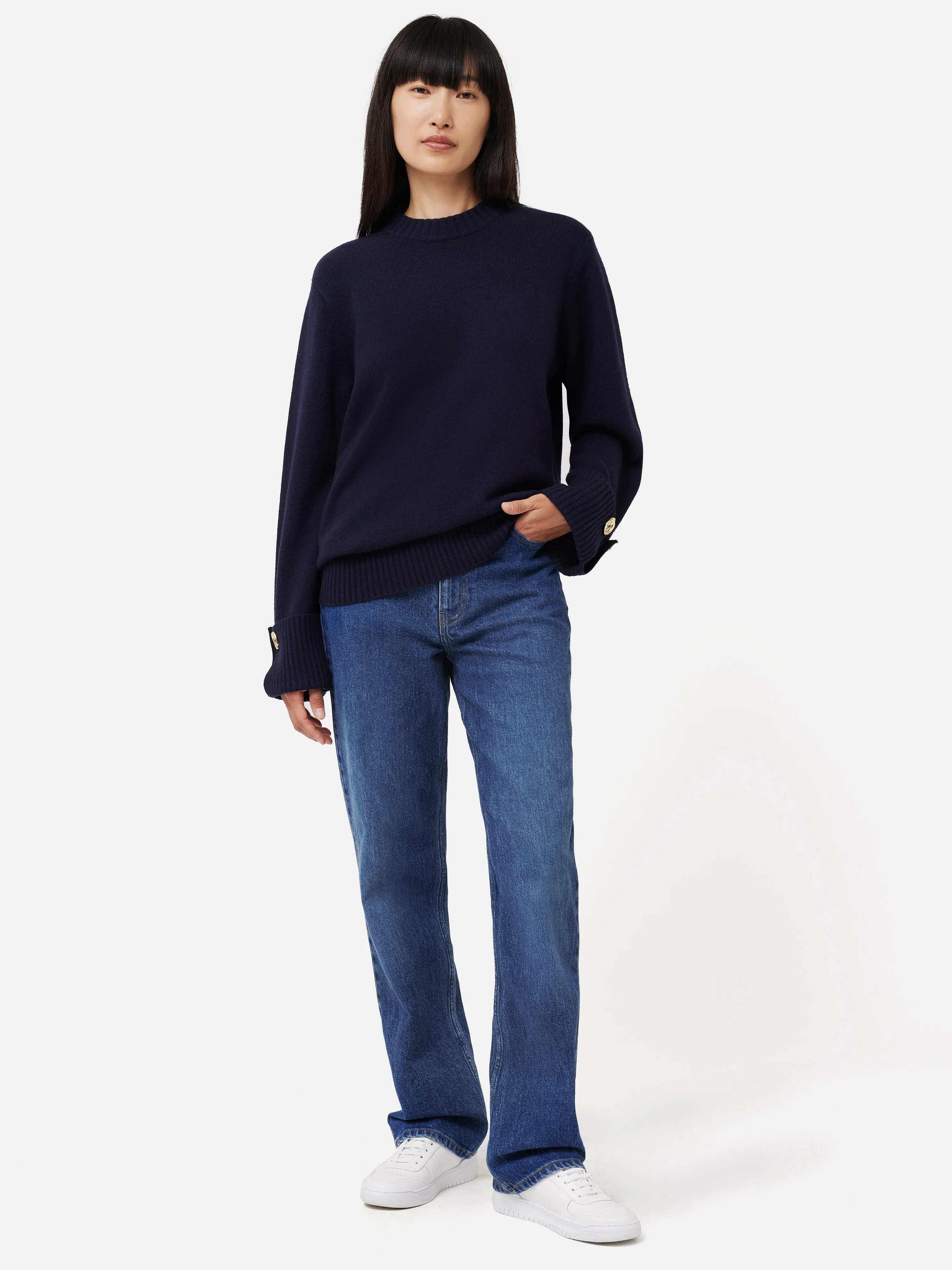 Button Detail Oversized Jumper | Navy