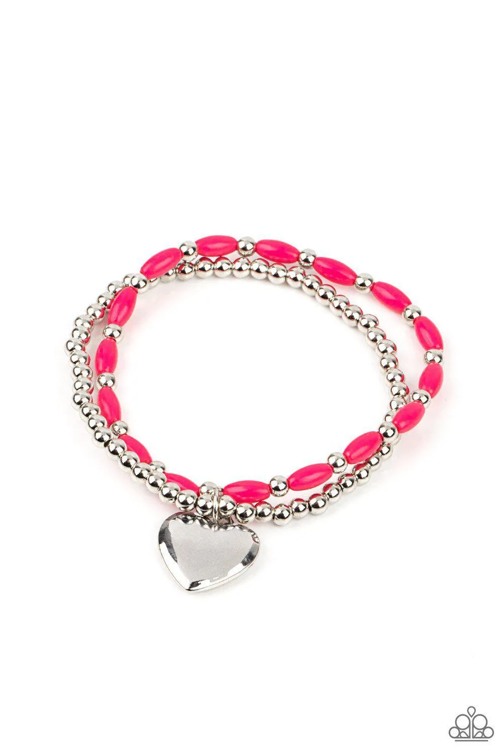 Candy Gram Pink and Silver Heart Charm Bracelet - Paparazzi Accessories