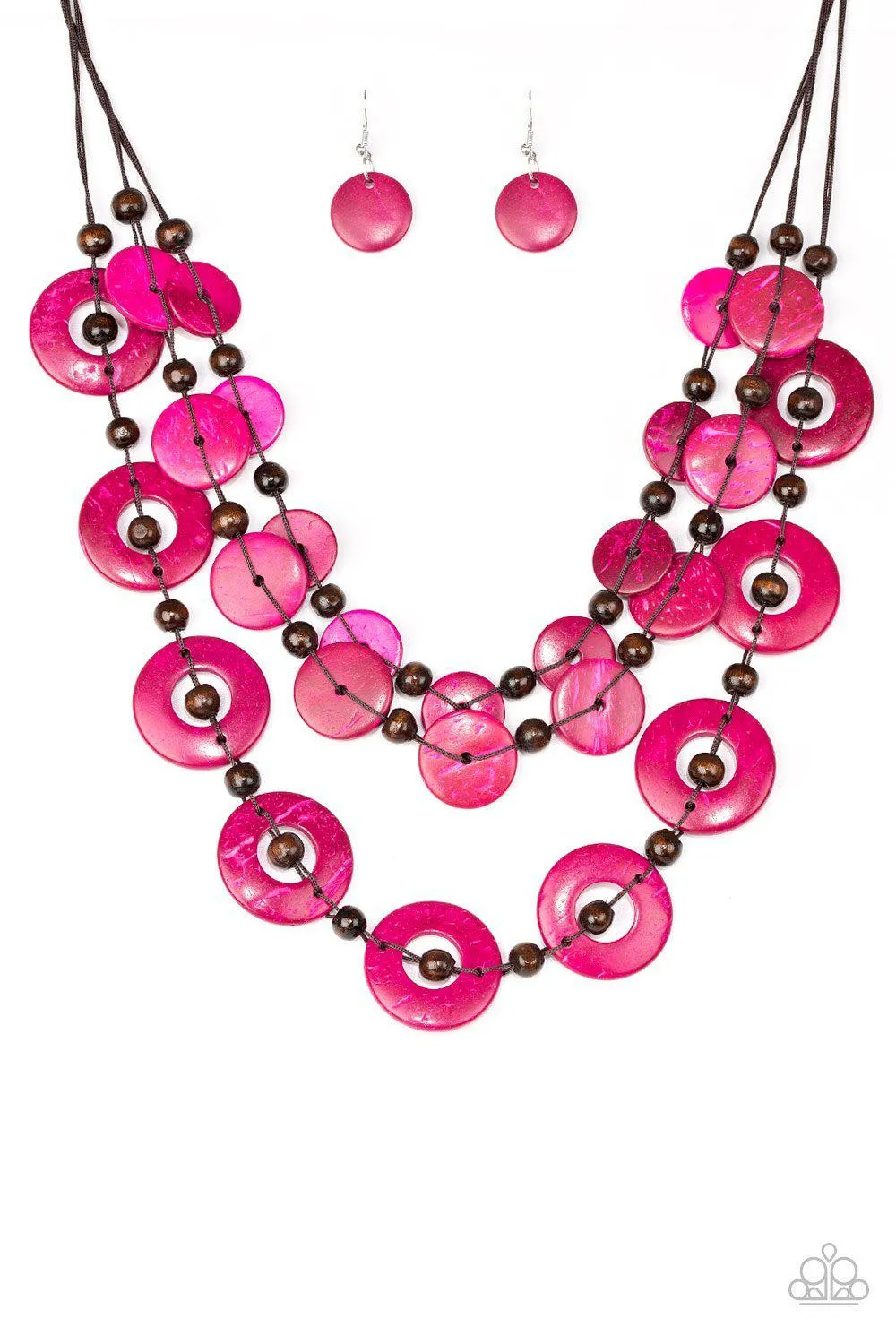 Catalina Coastin' Pink Wood Necklace - Paparazzi Accessories