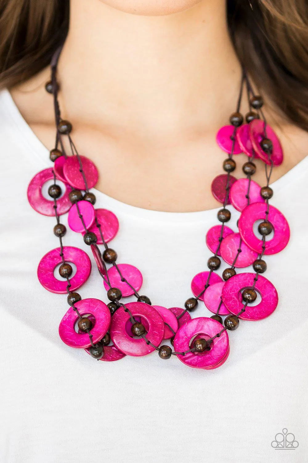 Catalina Coastin' Pink Wood Necklace - Paparazzi Accessories