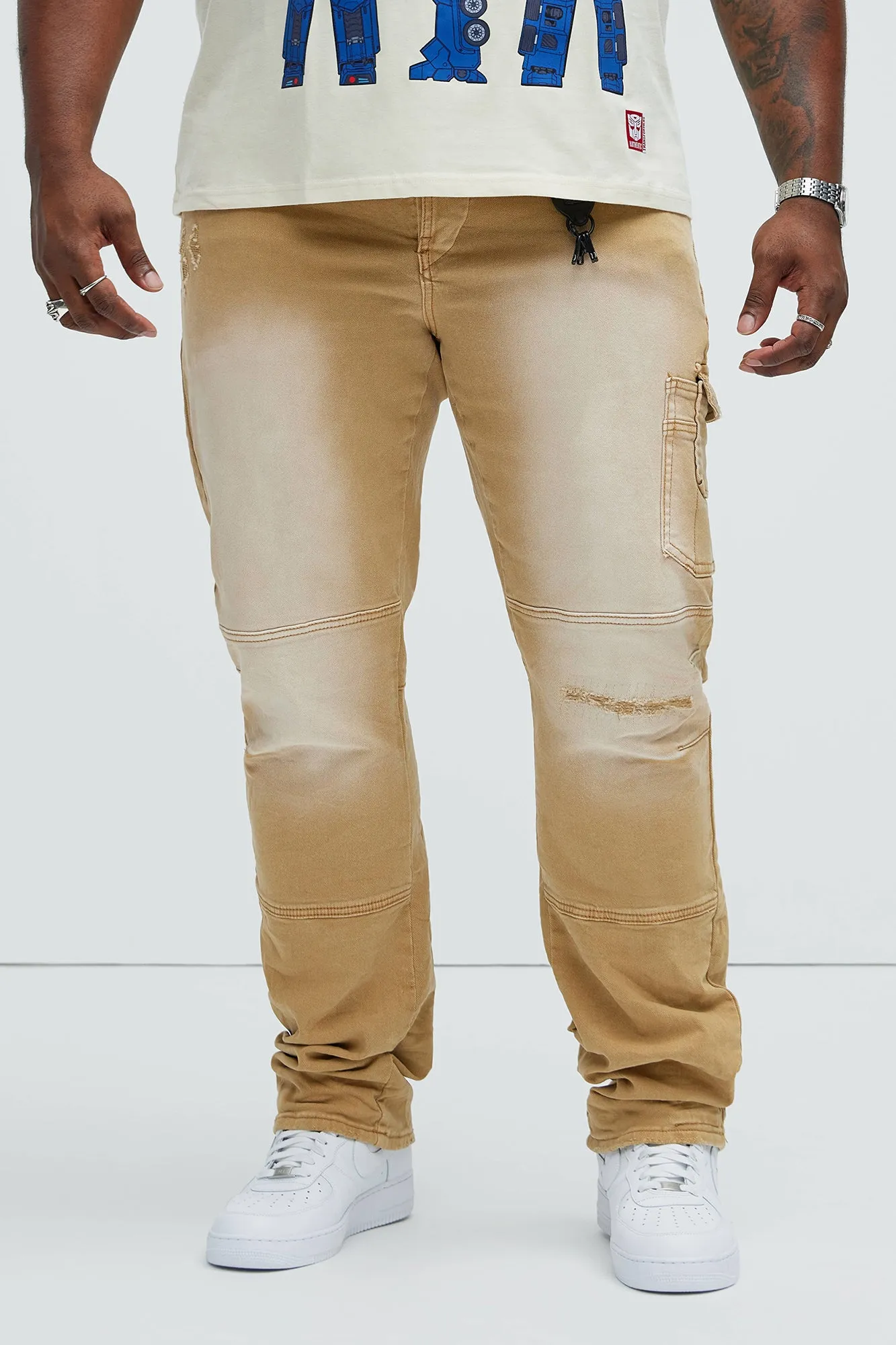 Chill Out Washed Slim Flare Jeans - Khaki