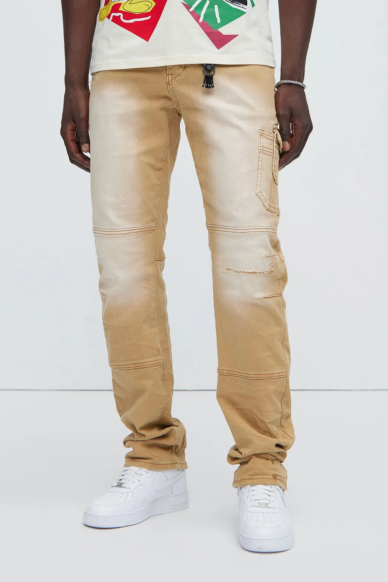 Chill Out Washed Slim Flare Jeans - Khaki